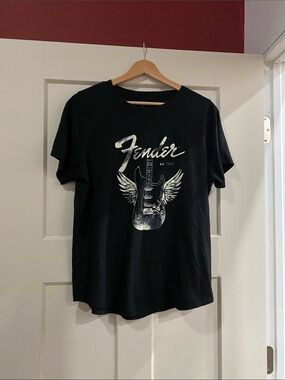Fender Black T-Shirt with White Guitar Graphic